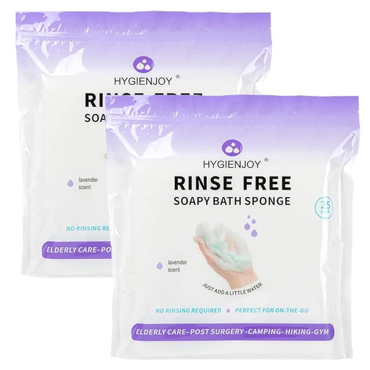 HYGIENJOY-21% Larger,Rinse Free Bath Sponges for Adults-Disposable No Rinse Bathing Wipes,Soap Infused,Extra Thick and Dry Shower Wipes for Elderly,Camping,Post Surgery Must Haves, (Lavender 2 pack)