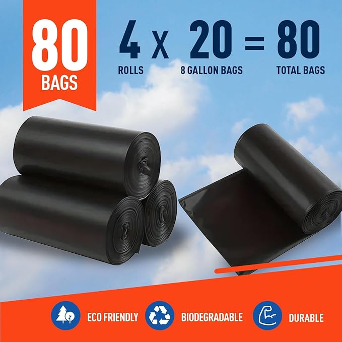 Firebelly Outfitters Portable Toilet Bags for 5 Gallon Bucket - 80 Biodegradable Camping Poop Bags - Leak-Proof, Durable Waste Bags for Outdoor, RV, & Emergency Use - Easy Disposal