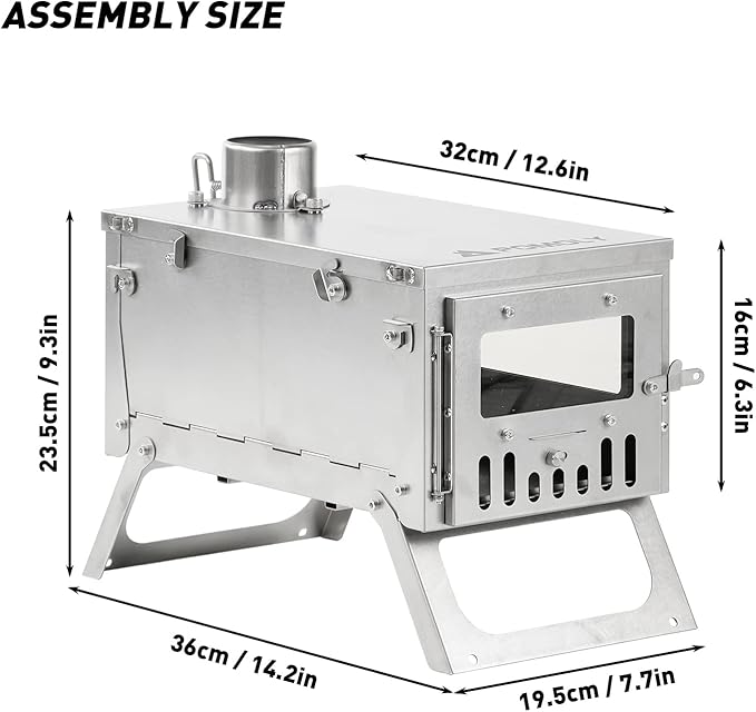 Camping Hot Tent Stove Wood Stove, POMOLY Ti Mini 0.6 Portable Lightweight Titanium Stove for Hiking, Cooking, Heating (Stove Pipe 6.56ft / 2m), Small, Slivery