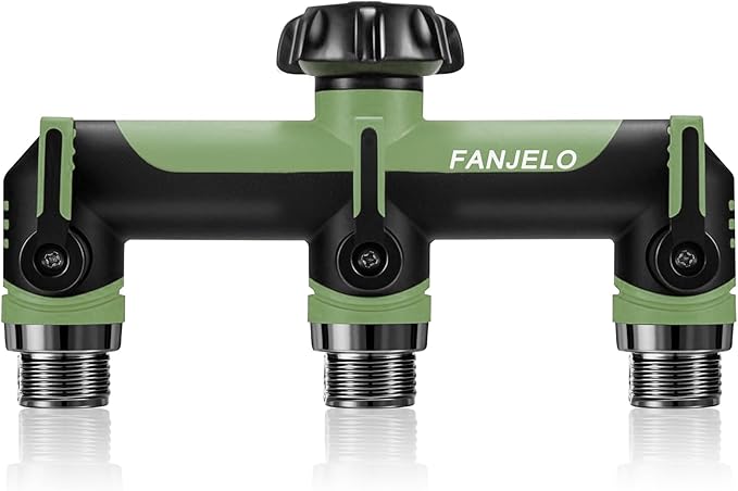 3 Way Hose Splitter, Heavy Duty Garden Water Hose Bib Spigot Splitter, Outdoor Faucet Splitter with Shutoff Valve, Garden Hoses Connector for T Adapter, 3/4 - Inch GHT Thread (Green)