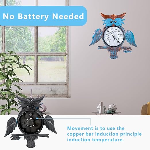Indoor Outdoor Thermometer, Owl Wall-Mounted Thermometer Waterproof for Patio Garden Yard & Living Room, No Battery Needed