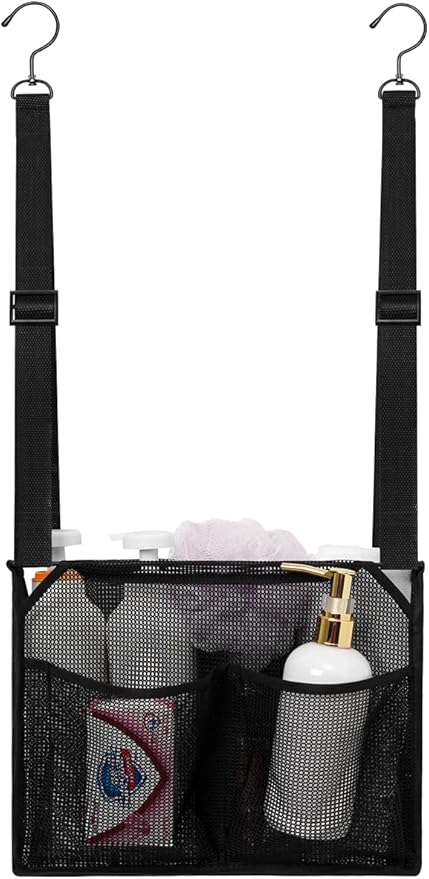 ALYER Mesh Shower Caddy, Bath Organizer with Adjustable Hanging Straps, Multipurpose Storage Bag for College,Camp,RV, Travel and Gym (Black)