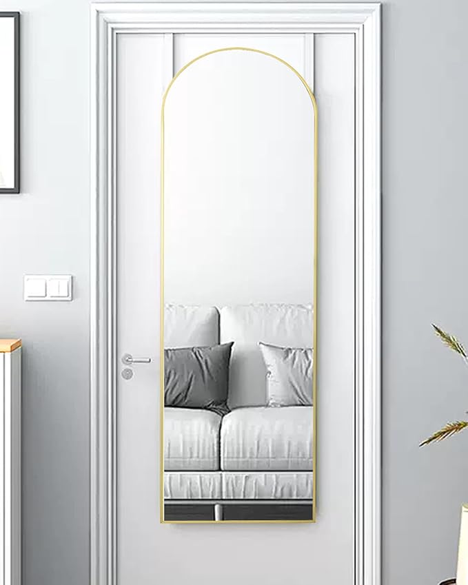 Door-Arch Mirror Full Length, 48"x14" Over The Door Hanging Mirror for Bedroom, Living Room, Closet - Gold
