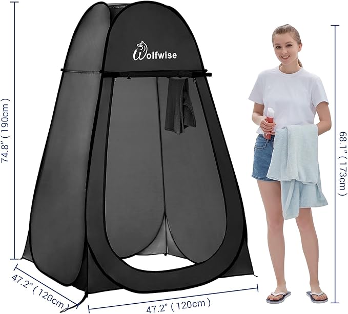 Wolfwise Pop Up Changing Tent for Beach, Camping Portable Shower Tents, Outdoor Privacy Bathroom, Change Dressing Clothes Porta Potty Tent Pop Up Instant for Camp, Toilet, Black