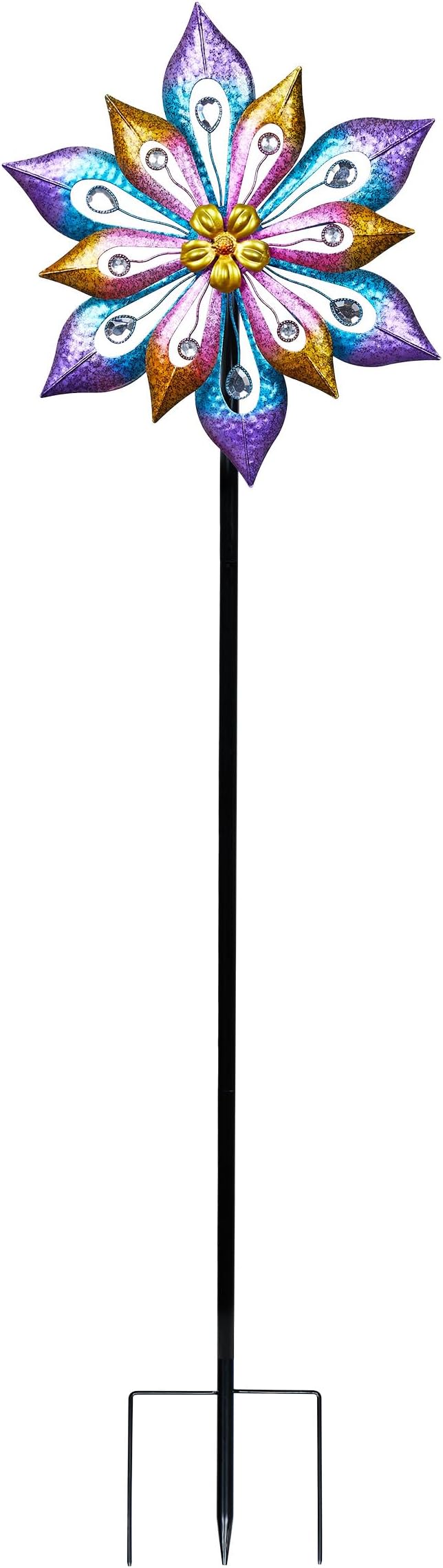 Alpine Corporation SLL2338 Metal Layered Floral Wind Spinner Garden Stake, Colorful Decor for Garden, Patio, & Lawn, 54" H