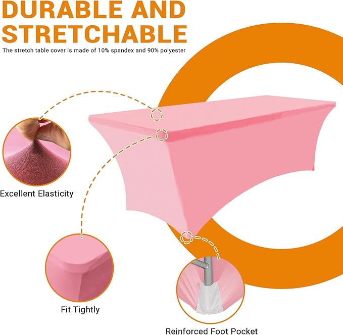 Eurmax USA Rectangular Fitted Spandex Table Covers 4ft Tablecloth Wedding Event Patio Table Decorations Stretch Table Cover for 4ft Folding Table (Hot Pink,2 Pack)