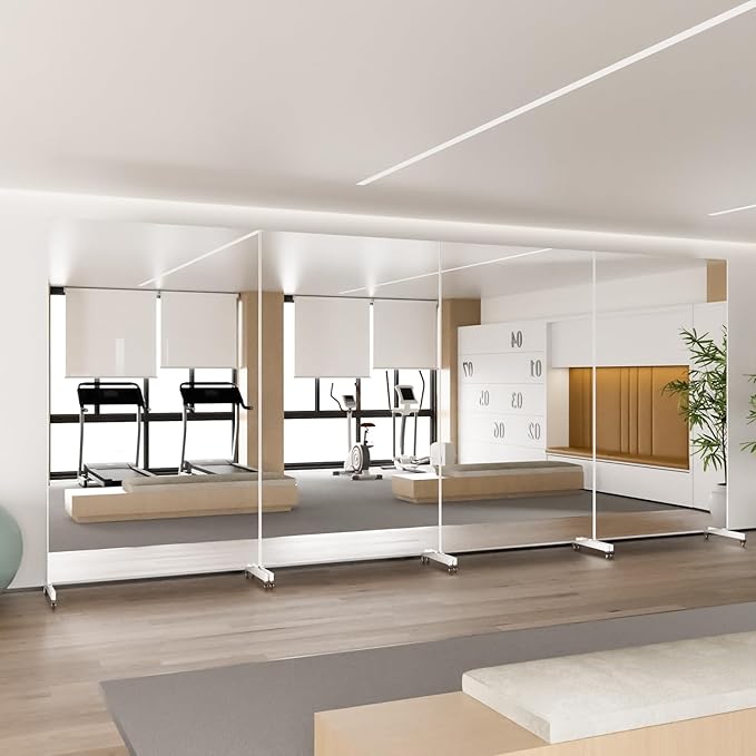 brisafe Home Gym Mirror 360° Swivel on Wheels, 79" X 47" Extra Large Full Body Rolling Mirror for Yoga, Nano Film Super Lightweight Unbreakable Floor Mirror, White, 12 lbs