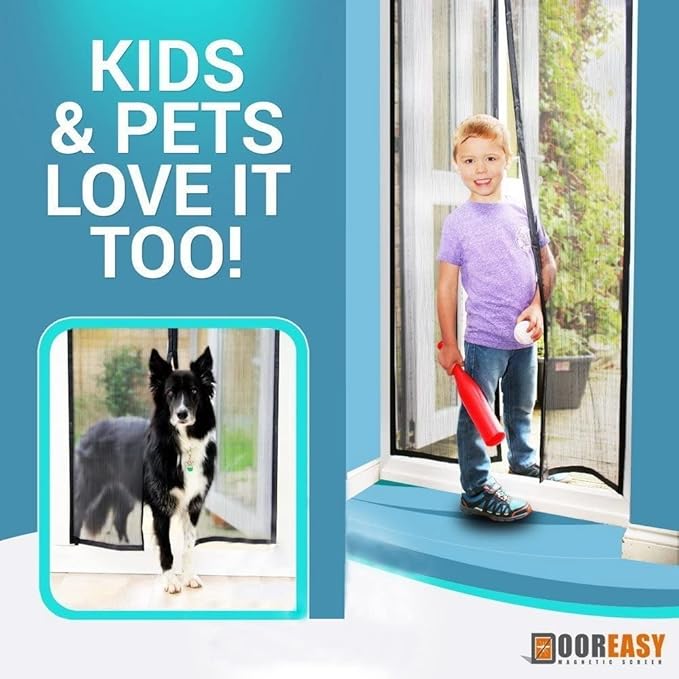 DOOREASY Magnetic Screen Door, Reinforced Polyester Screen Door, Self Sealing Magnets, Pet and Kid Friendly, Easy Installation Door Mesh Screen Size 38" x 81", Fit Door Size 36 x 80 inch