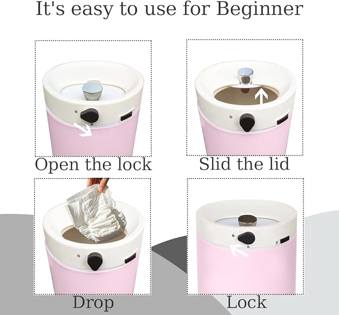 Diaper Pail, Baby Diaper Trash Can with Removal Inner Liner, Childproof Lock, Stainless Steel Garbage Pail with lid, Soft Close, Odor Control Diaper Disposal Bin, 4 Gallon Pink Diaper Can