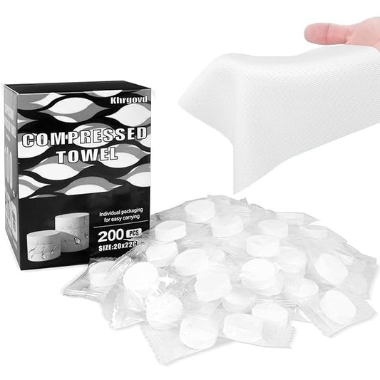200PCS Compressed Towel Tablets Mini Disposable Compressed Towel Tablets，Bulk Coin Tissues，Disposable and portable face towels suitable for travel, Camping, Sports, Beauty Salons, Home use