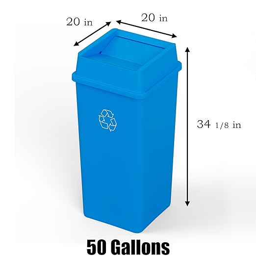 50 Gallon Blue Square Commercial Trash Garbage Can with Lid | Outdoor Office Restaurant School Kitchen