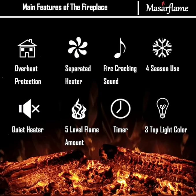 30'' Electric Fireplace Insert, Retro Recessed Fireplace Heater with Fire Cracking Sound, Remote Control & Timer, 750/1500W, Black