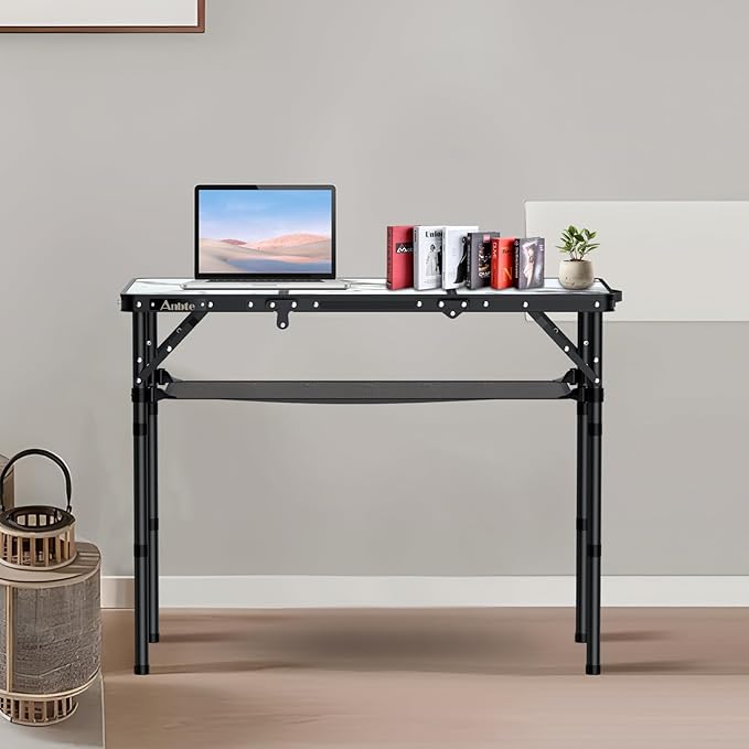 Folding Camping Table, Aluminum Small Folding Table 3 Adjustable Height Max 27.5", Portable Table with Carry Handle, Lightweight, for Outdoor Indoor Travel Camping Picnic BBQ, 34.6" x 15.7"