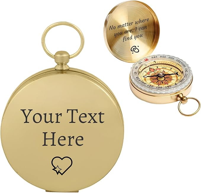 Custom Engraved Compass Keychain - Personalized Brass Compass with Luminous Function, Waterproof Survival Tool for Hiking Camping Graduation Gifts