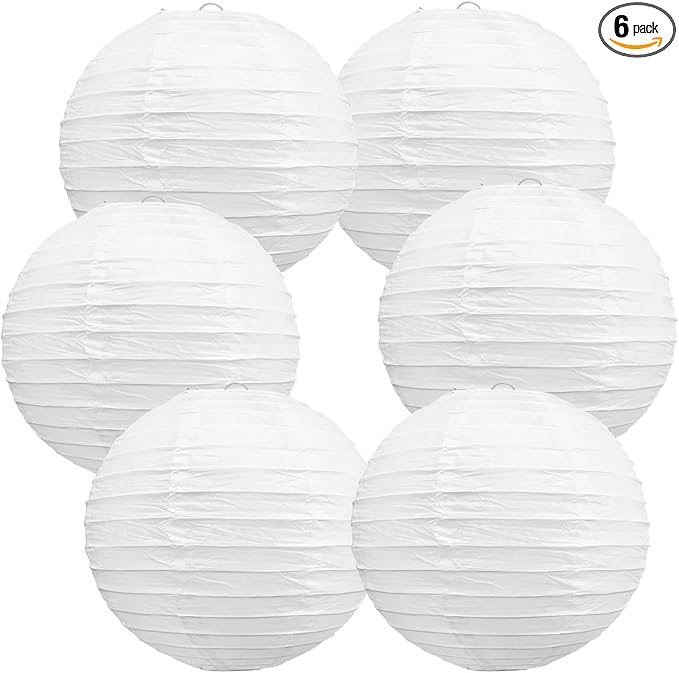 BEISHIDA 12-Inch White Paper Lanterns Decorative Chinese/Japanese Hanging Round Paper Lanterns Lamp for Birthday, Wedding, Christmas, Bridal, Home Decor, Party Decoration (6 Packs)