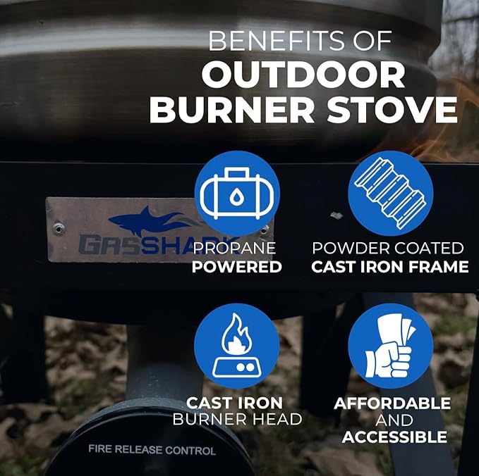 200,000 High BTU Propane Burner | High Pressure 0-20 PSI Steel Braided Hose with Adjustable Regulator | Heavy Duty Burner Stove for Outdoor Cooking, Frying, Boiling, and Camping