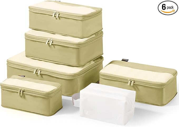 6 Set Compression Packing Cubes for Travel Essentials, Luggage Organizers for Suitcases (Bright Yellow)