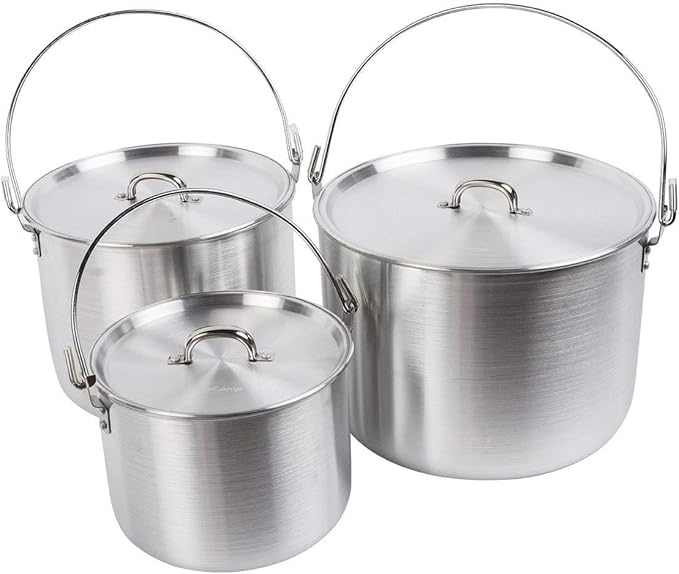 AceCamp Nested Pot Aluminum Lightweight Cooking Pot Set Outdoor Large Stock with lid and folding handle - 4L,8L,12L