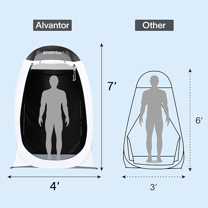 Alvantor Shower Tent Pop Up Changing Room Outdoor Shower Enclosure Pop Up Privacy Tent Toilet Tent Camping Dressing Portable Shelter Teflon Coating Fabric 4’x4’x7' Patent Pending, White