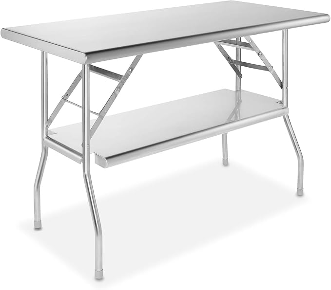 GRIDMANN Stainless Steel Folding Table 48 x 24 Inch with Under Shelf, NSF Kitchen Prep & Work Table