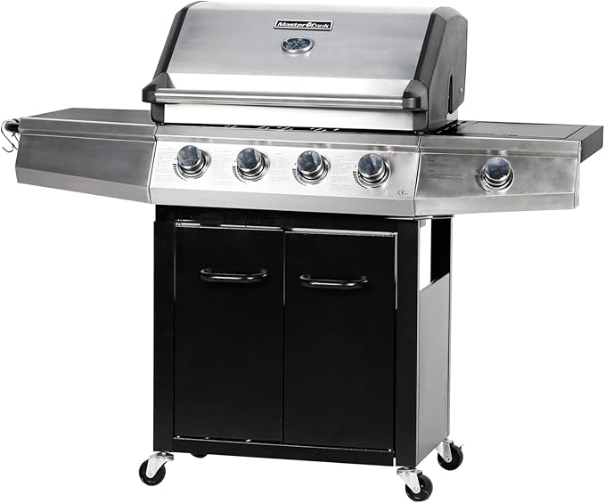 MASTER COOK 4 Burner Gas Grill, 52,000BTU Cabinet Style Grill, Propane Grill with Side Burner, Built with Stainless Steel (Black)