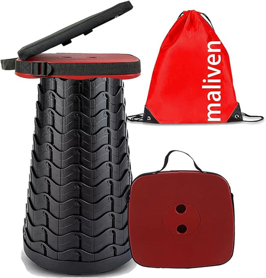 Collapsible Camping Stool with Seat Cushion & Nylon Bag, Square Portable Telescopic Stool, Lightweight Sturdy Foldable Stool for Camp Fishing Picnic, Max Load 550 lb