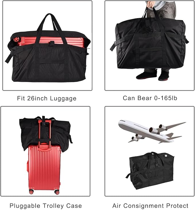 Carry on Travel Duffle Bag,Foldable Heavy Duty Overnight Bag,Larger Size Tear Resistant Water Resistant Packable Luggage for Weekender/Vacation/Camping/Beach/Tent