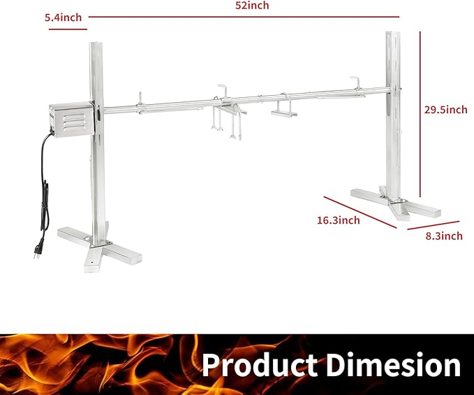 Electric Rotisserie Grill Kit, 90LBS Pig Spit Rotisserie, Stainless Steel Tripod Stand, 52' Pig Lamb Hooded Roaster, Charcoal Spit with 15W Motor & Height Adjustable for Camping