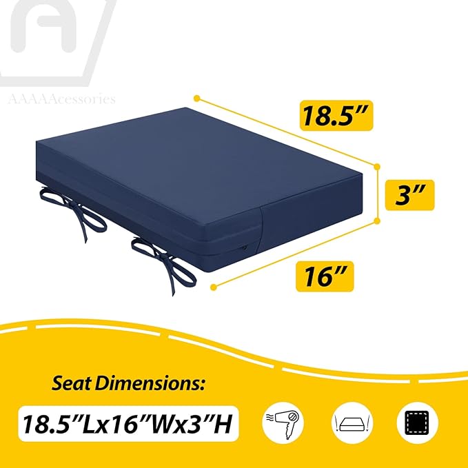 AAAAAcessories Outdoor Seat Cushions for Chairs, Waterproof, Fade-Resistant Patio Furniture Replacement Cushions, 18.5" x 16" x 3", Set of 4, Navy Blue