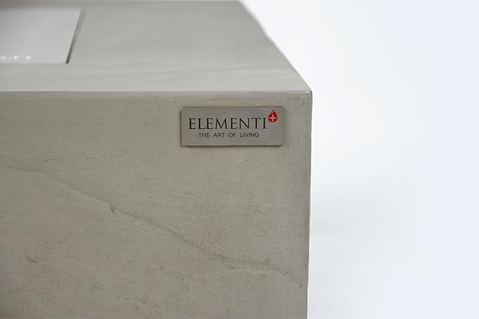 Elementi+ | Capertee Gas Fire Pit Cast Concrete 40" Square Fire Table, Outdoor Fire Pit Electronic Ignition | Canvas Cover, Fire Glass and Burner Lid Included | Light Gray | Propane Gas