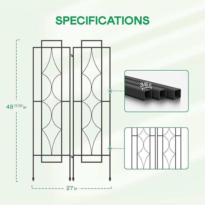 IDZO 2-Piece Diamonds Design Decoration Trellis, Metal Decorative Trellis for Climbing Plants Outdoor, Garden Trellis for Climbing Plants, Climbing Rose Trellis, 48-Inch Tall Each, Black