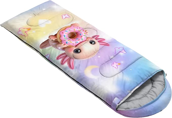 AILONEN Pink Lovely Rabbit Sleeping Bag for Girls Kids Adults,Warm and Cool Weather,Lightweight,Waterproof Backpacking,Cartoon Flowers Printed Bunny Sleeping Bag for Camping