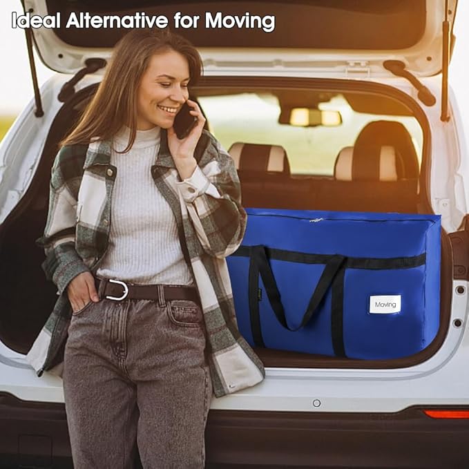 4 Pack Moving Bags Heavy Duty Extra Large 90L, College Packing Bags for Moving Clothes, Moving Supplies & Boxes with Zippers and Handles, Storage Bags Moving Totes Camping Essentials (Blue)