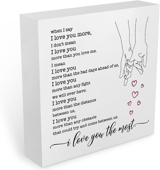 I Love You Gifts for Her Office Supplies Rustic Desk Decor Romantic White Wooden Box Sign Anniversary Marriage Wedding Gifts Farmhouse Wood Plaque Cubicle Accessories Home Shelf Table Decorations