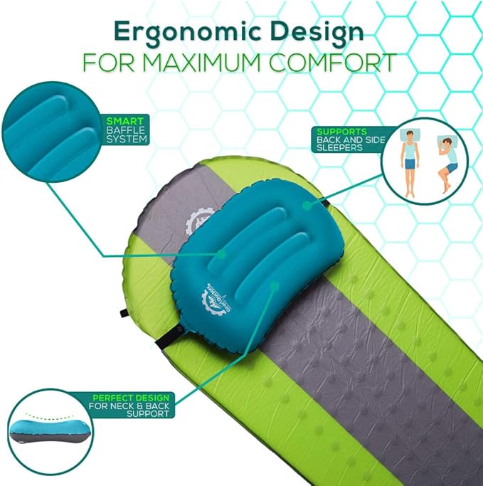 Gear Doctors Inflatable Camp Pillow - Backpacking, Blue