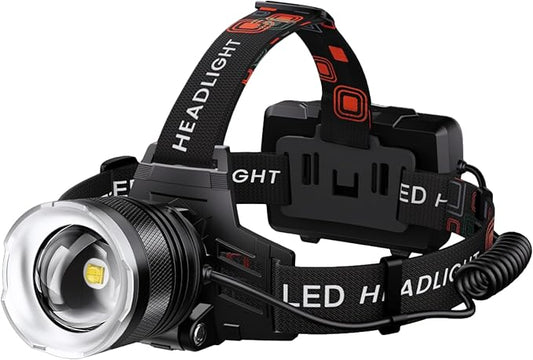 AMAKER LED Rechargeable Headlamp, Super Bright with 5 Modes Head Lamp & IPX7 Waterproof USB Rechargeable Headlight, Zoomable Headlamp for Adults, 90° Adjustable for Camping, Running, Cycling, Climbing
