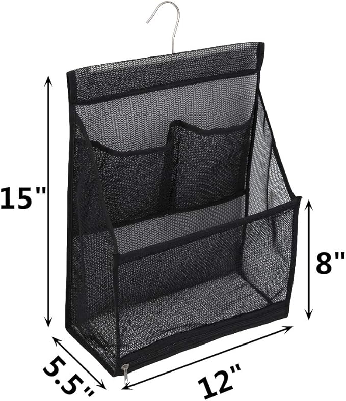 ALYER Hanging Mesh Bath Toy Organizer Bag,Large Shower Storage Caddy with Durable Hanger (Black)