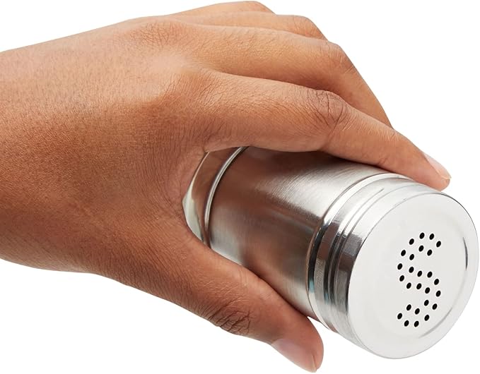 2 oz Stainless Steel Metal Salt and Pepper Shakers Set for Kitchen, Dinner Table, Cooking, Travel, Refillable, Perforated "S" and "P" Caps (3.5 in)