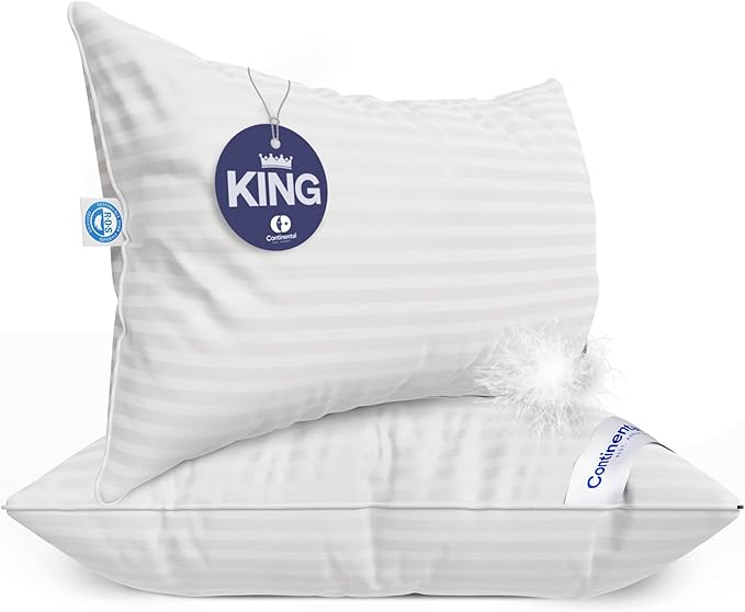 Continental Bedding | Serenity Goose Down Pillow | 700 Fill Power Hungarian White Down | 400TC Cotton Damask Shell | Made in USA | Medium, King (Pack of 2), 2 Count