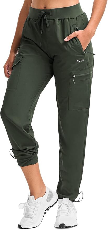 BVVU Women's Hiking Pants Lightweight Quick Dry Travel Outdoor Pants Waterproof Work Cargo Joggers with Zipper Pockets