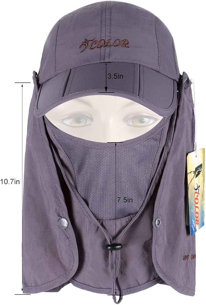 icolor Sun Hats for Men Women with Neck Flap,Foldable Sun Cap Fishing Sun Hats,UPF50+ Sun Protection Ponytail Hats