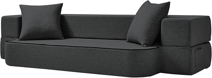 2-in-1 Folding Sofa Bed with Pillows - Folding Chair Floor Couch & Sleeping Mattress - Washable Cover & Memory Foam Sleeper Chair for Living Room/Guest Room/Apartment/Loft, Dark Gray, Twin XL
