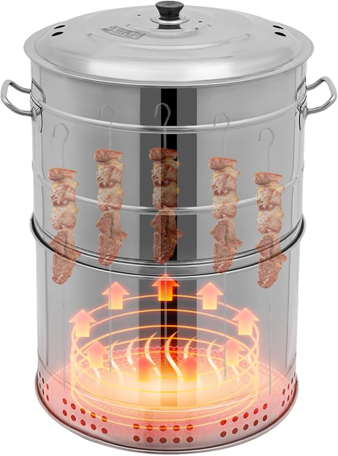 Stainless BBQ Grill Barrel,Portable 360°Smokeless Barbecue Grills,Silver Steel Kebob-Grill with 50 Skewers,Outdoor Cooking and BBQ,Camping Picnic Patio Backyard