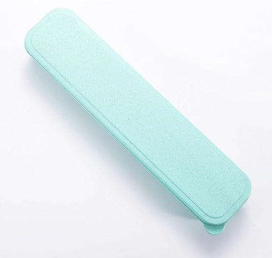 1Pcs Simple Utensil Holder with Lid, Reusable Utensils Wheat Straw Travel Cutlery Box，Portable Flatware Box Travel Tableware Storage Case, Simple Tableware Storage Box Case for Cutlery Kit (Green)