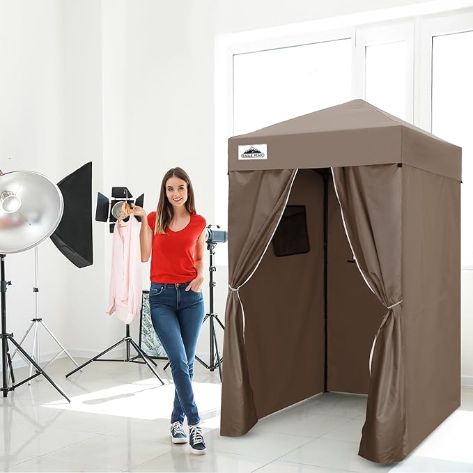 EAGLE PEAK EAGLE PEAK Flex Ultra Compact Pop-up Canopy, Sun Shelter, Changing Room, Portable Privacy Canopy Cabana, 4x4ft Canopy Tent, for Pool, Fashion Photoshoots, or Camping Brown