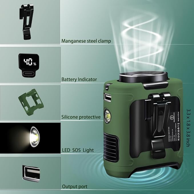 CAZOKASI Personal Fan 10000mAh Waist Portable Rechargeable Wearable Hand Free, 6-40hours Wearable Cooler Fan for Traveling Working Outdoor Office (10000mAh / Green)