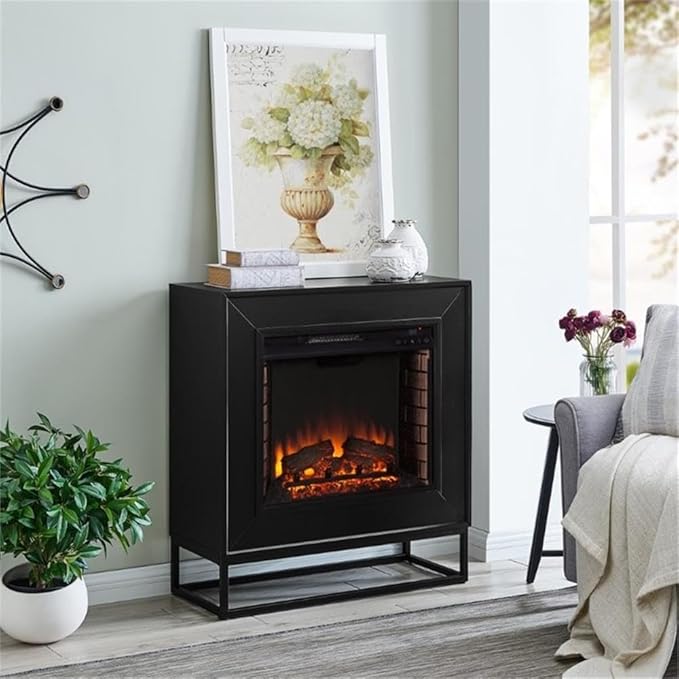 Bowery Hill Engineered Wood Contemporary Electric Fireplace in Black