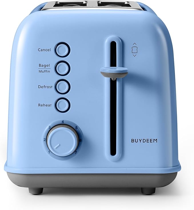 BUYDEEM DT620 2-Slice Toaster, Extra Wide Slots, Retro Stainless Steel with High Lift Lever, Bagel and Muffin Function, Removal Crumb Tray, 7-Shade Settings,Blue