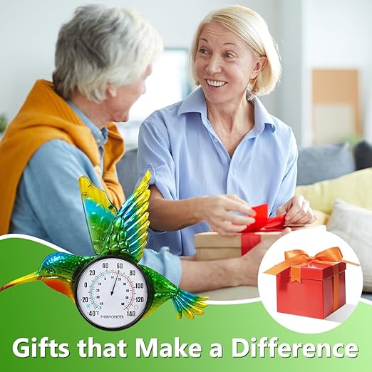 Hummingbird Outdoor Thermometer, 17" Indoor Thermometers with Large Number, Metal Wall Thermometer No Need Battery for Patio Room