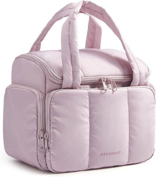 BAGSMART Toiletry Bag Large Roomy Makeup Bag, Portable Makeup Bag with Handle for Travel-Sized Shampoo, Conditioner & Brushes Set, Pink